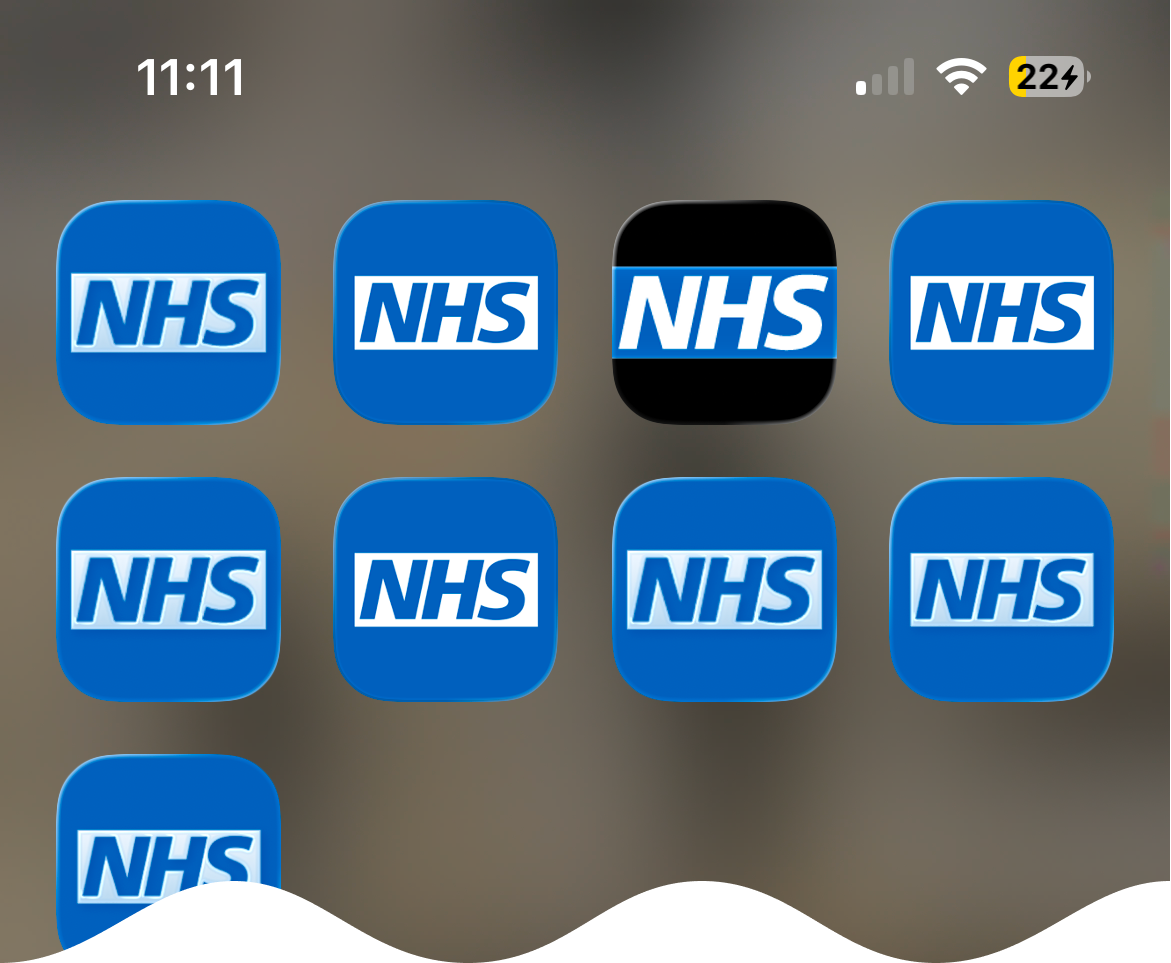 A homescreen of an iPhone with app icons for nine separate prototypes on it.